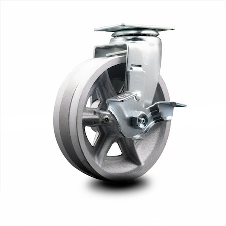 Service Caster 6 Inch V-Groove Semi Steel Cast Iron Swivel Caster with Ball Bearing and Brake SCC-20S620-VGB-TLB